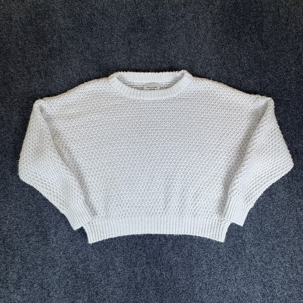 Abercrombie & Fitch Cropped Sweater Womens Large White Honeycomb Knit Crew Neck